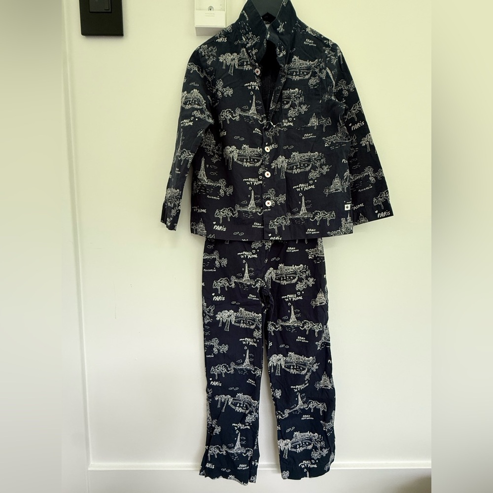 Jacadi Paris Navy Paris Print Kids Pajama Set